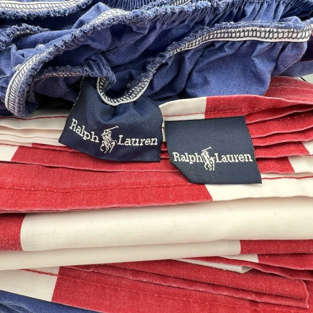 2 Ralph Lauren‎ Twin Sheet Sets; Blue Fitted and Red/white Stripe Flat &cases